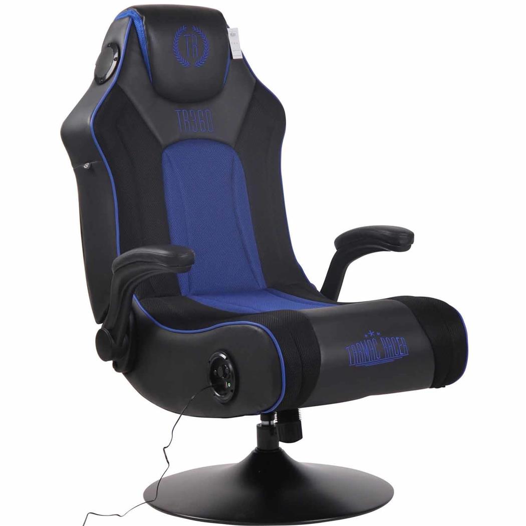 Cadeira Gaming TAUKEN PLUS, Subwoofer Integrado, Apoia Braços Ajustáveis, Em Pele, Azul