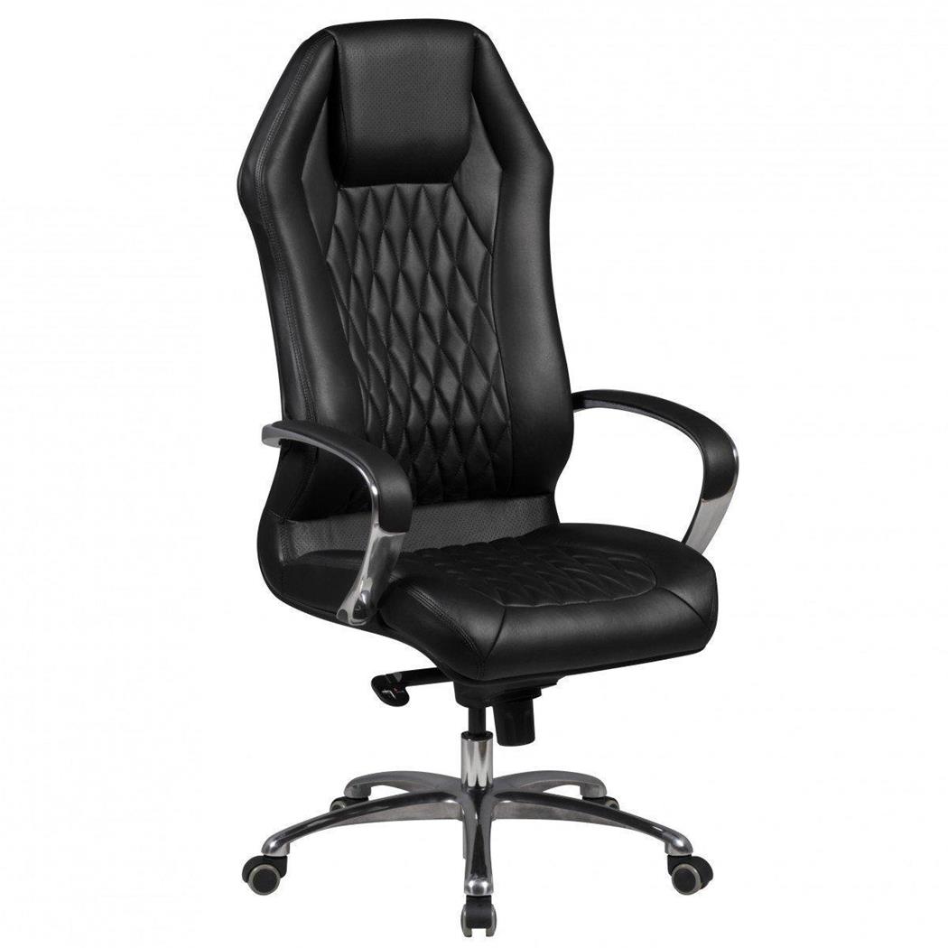 DEMO# Poltrona Ergonómica BATURA, Bonito Design, Forrada em Pele Verdadeira, Cor Preto