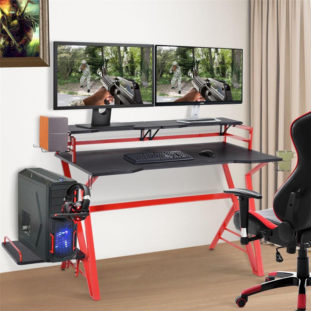 Mesa Computador Gaming MAGMA, 168x66x92,5cm, Suporte Para CPU, Preto/Vermelho