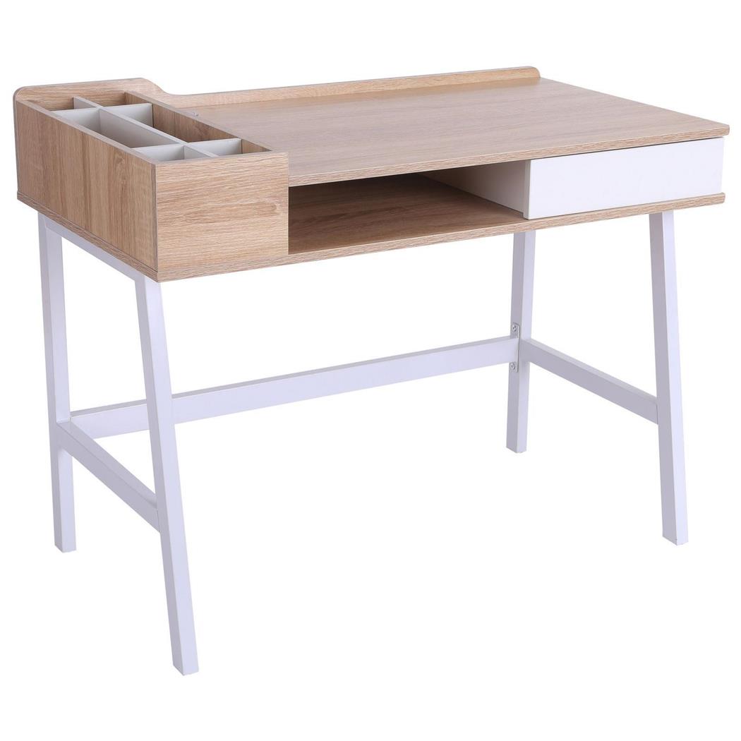 DEMO# Mesa para Computador GADEA, 100x55x81 cm, Madeira e Metal, Em Castanho e Branco