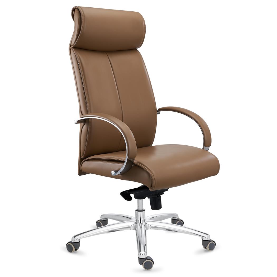 DEMO# Poltrona Escritório PANAMÁ, Cómodo e Elegante, Elevada Resistência, Pele Verdadeira, Camel