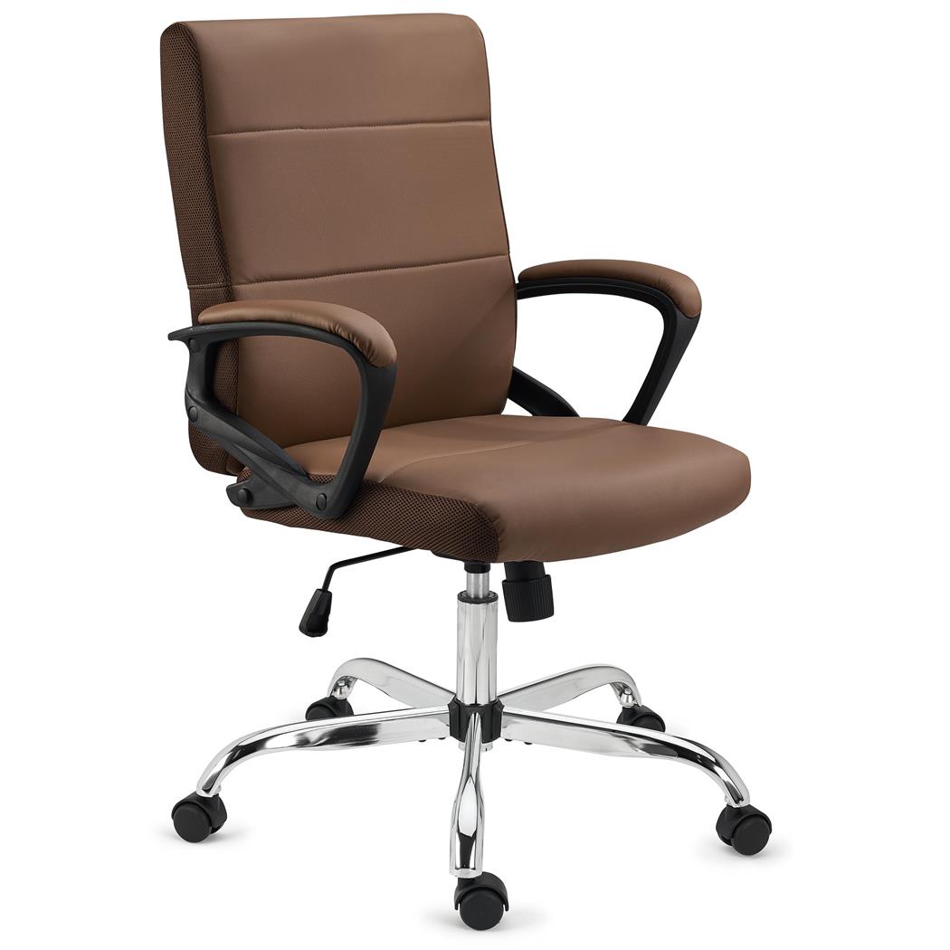 Cadeira de Escritório CONTE, Design Elegante, Base Metálica, Em Pele, Cor Castanho Claro
