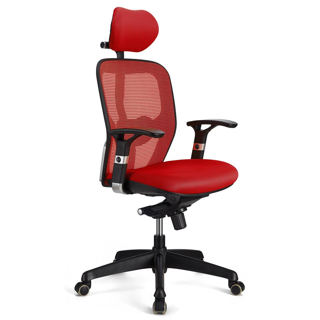 DEMO# Cadeira Ergonómica FELIX PRO, Suporte Lombar Ajustável, Adequada uso 8h, Em Vermelho