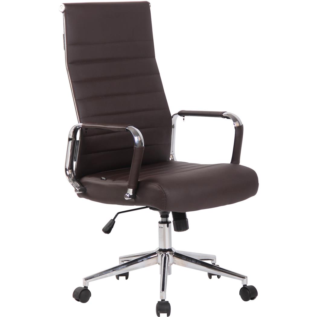Cadeira de Escritório KOLMU, Base Metálica, Design Elegante Com Costuras, Em Pele Castanho Escuro