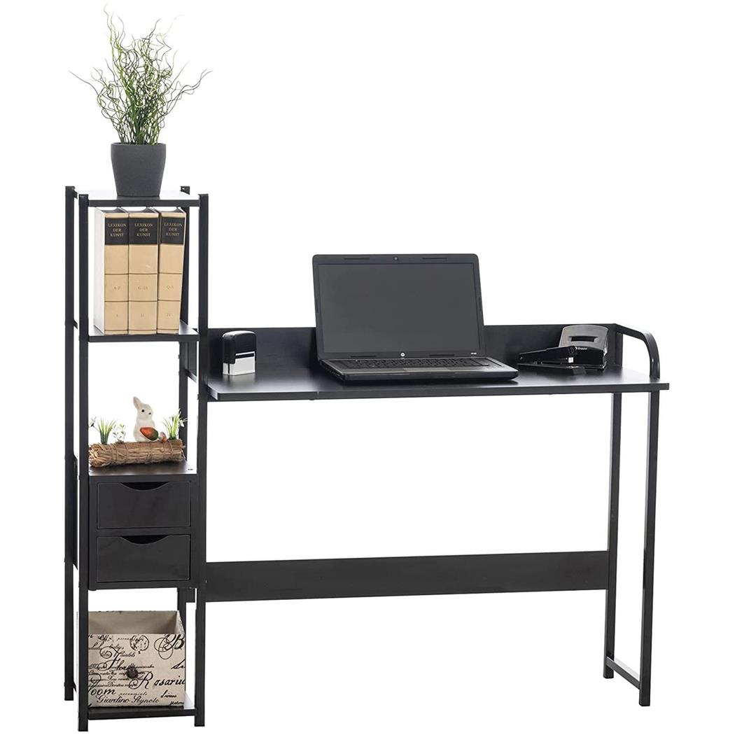 Mesa de Escritório SIDE, Estante Lateral, 124x40x111cm, Em Madeira, Preto