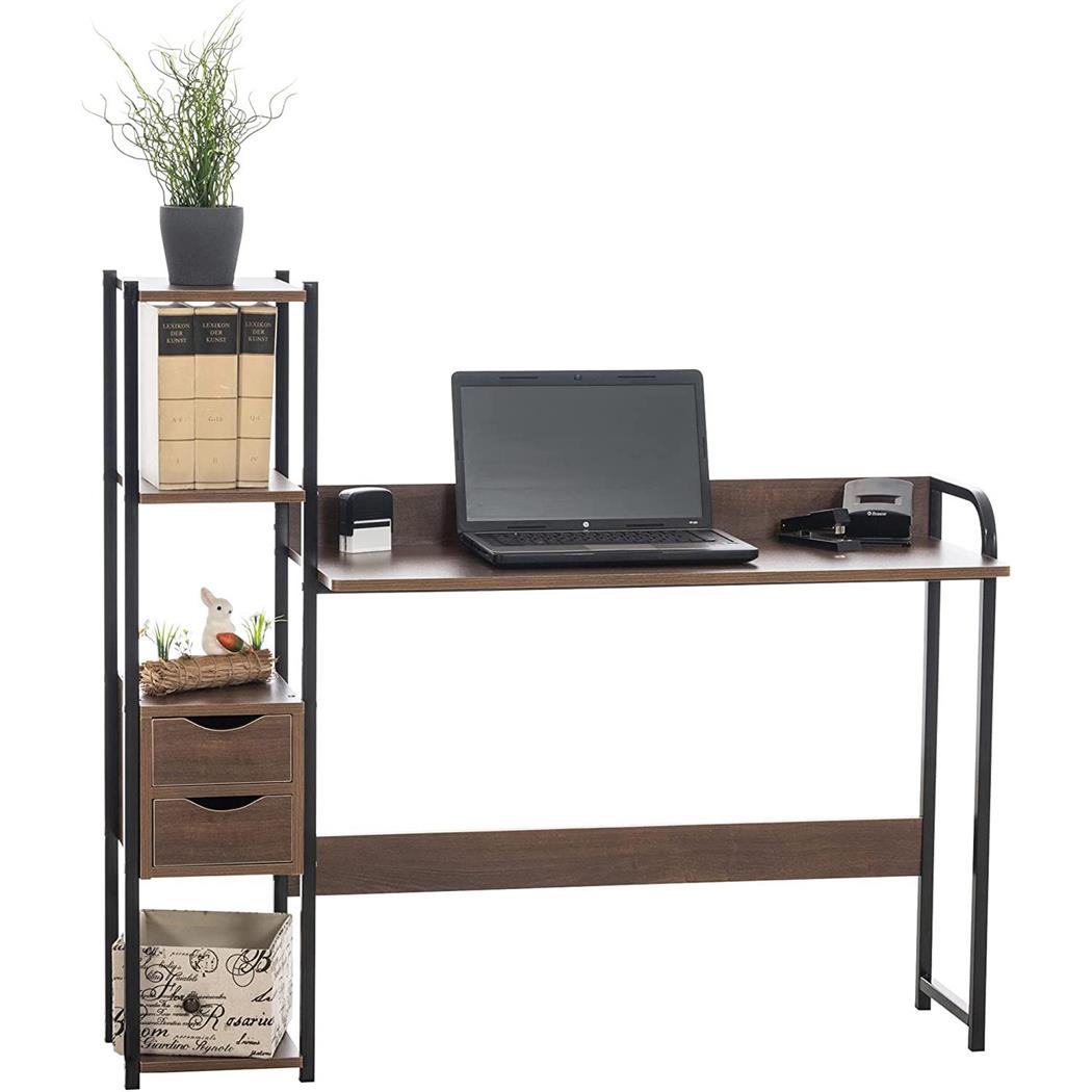 Mesa de Escritório SIDE, Estante Lateral, 124x40x111cm, Em Madeira, Castanho Escuro