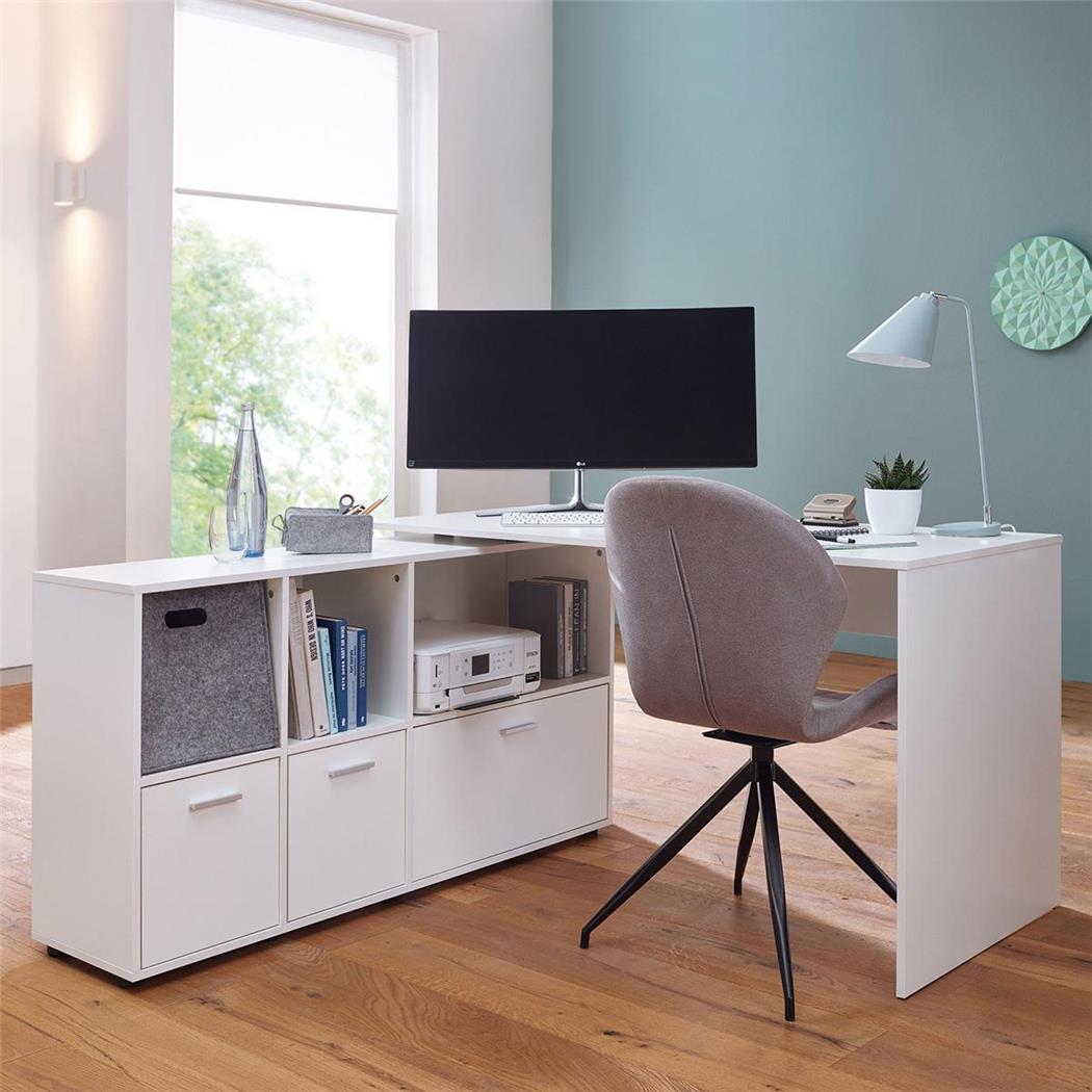 Mesa de Escritório MELINDA, Máxima Resistência, Armário Lateral, Cor Branco