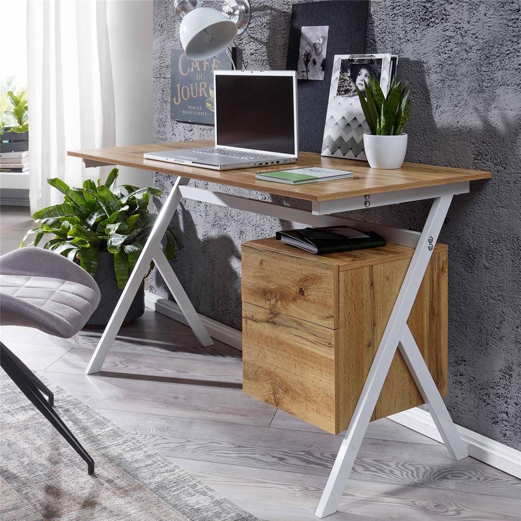 Mesa Escritório EPSILON, 120x60x76cm, Design Elegante, Madeira e Metal, Castanho