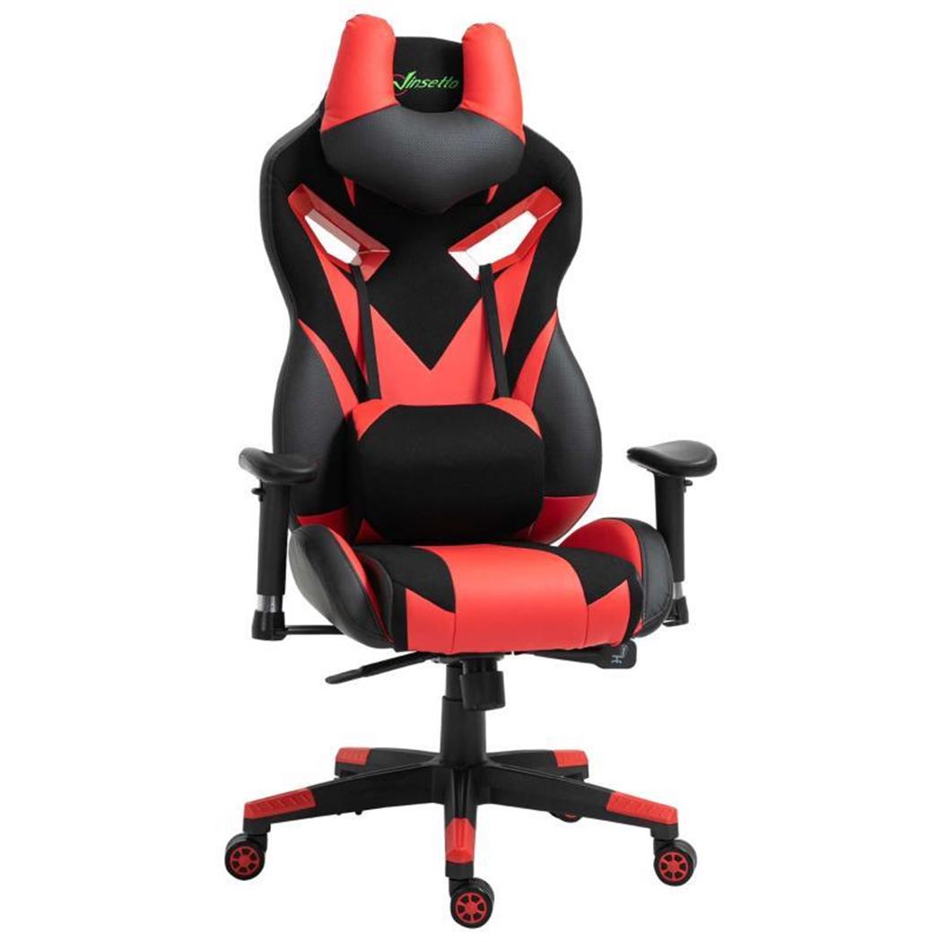 Cadeira Gaming URUS, Reclinável até 135º, Almofada Lombar e Cervical, Pele, Vermelho