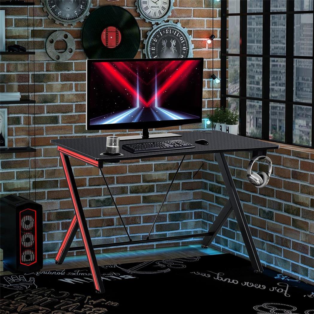 Mesa Gaming SAMUS, 120x60x75 cm, Estructura Resistente, Cor Preto e Vermelho
