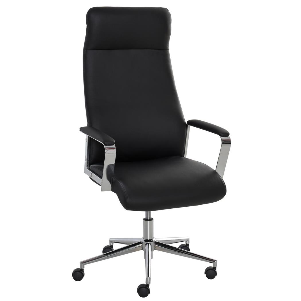 DEMO# Poltrona de Escritório ATENAS, Design Elegante, Encosto Alto, Em Pele, Preto