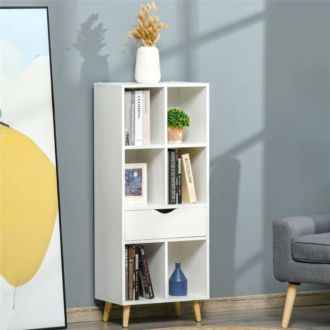 Armário DELHI, 6 Compartimentos, 1 Gaveta, 50x29,5x120cm, Madeira, Branco