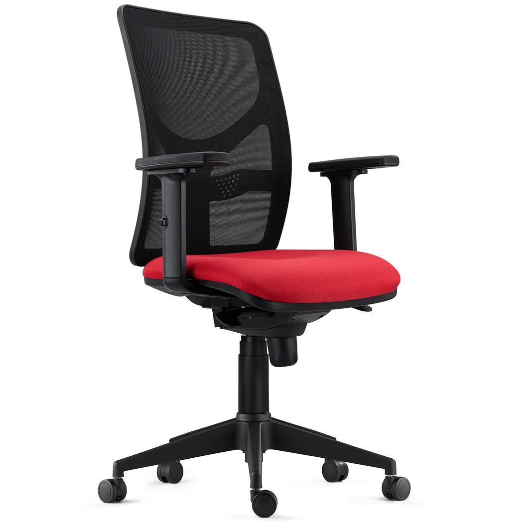 Cadeira de Escritório MILO PRO, Braços Ajustáveis 2D, Apoio Lombar, em Pano, Vermelho