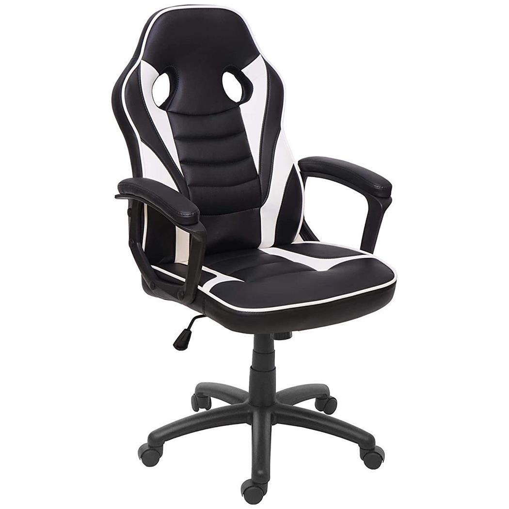 Cadeira Gaming DRIFT, Design Desportivo, Mecanismo Balanço, Em Pele, Cor Preto / Branco