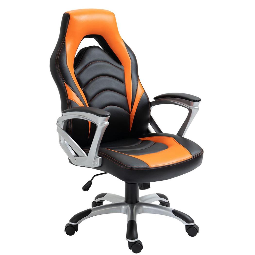 Cadeira Gaming ALPHA, Mecanismo Balanço, Em Pele, Cor Preto / Laranja