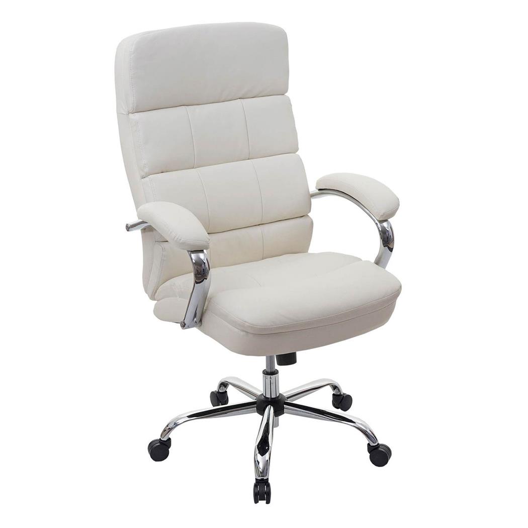 Cadeira de Escritório JUSTIN, Resistência 220kg, Grosso Acolchoado, Pele, Cor Creme