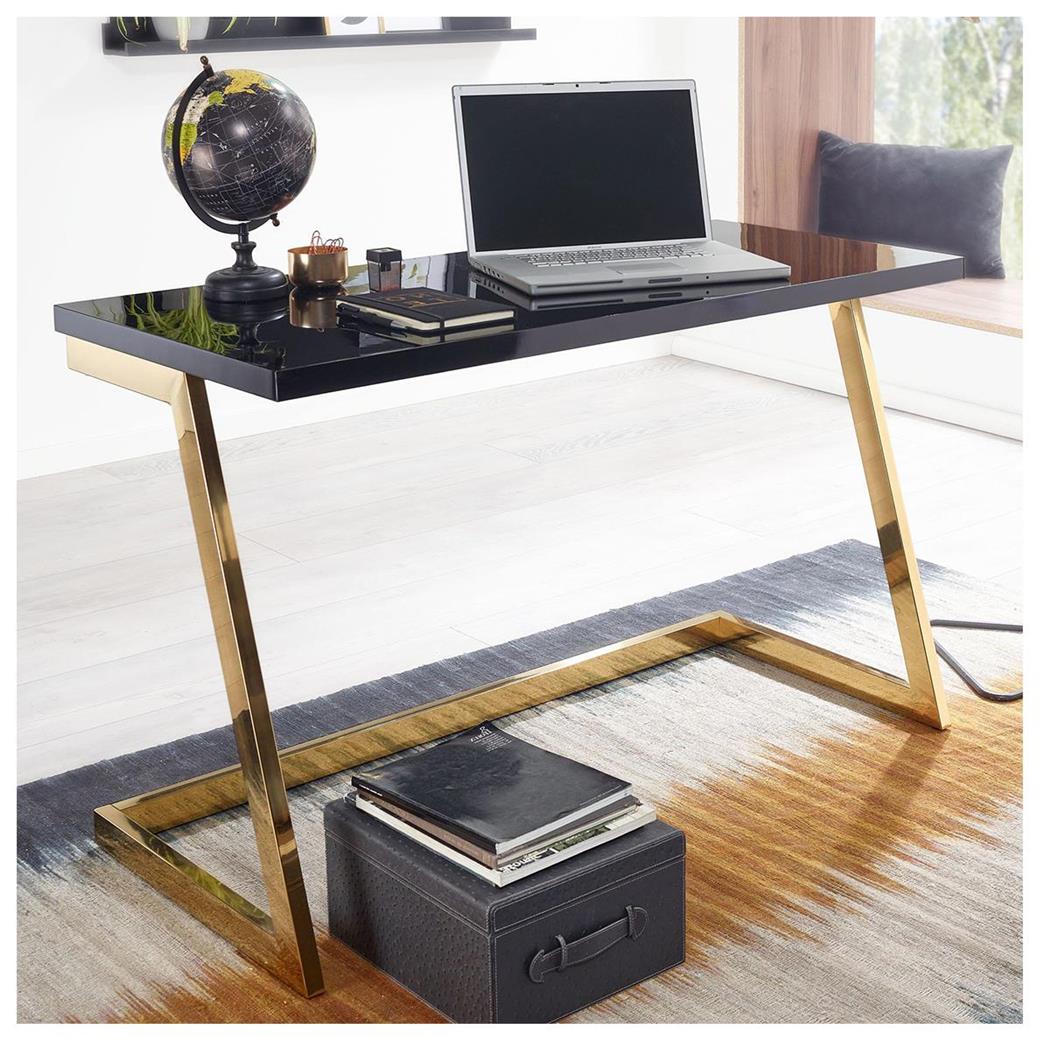 Mesa Escritório OSAKA, 120x55x76cm, Design Elegante, Estructura Dourada, Preto