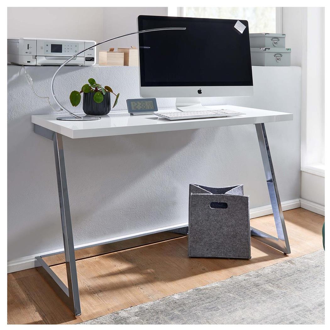 Mesa Escritório OSAKA, 120x55x76cm, Design Elegante, Estructura Prateada, Branco