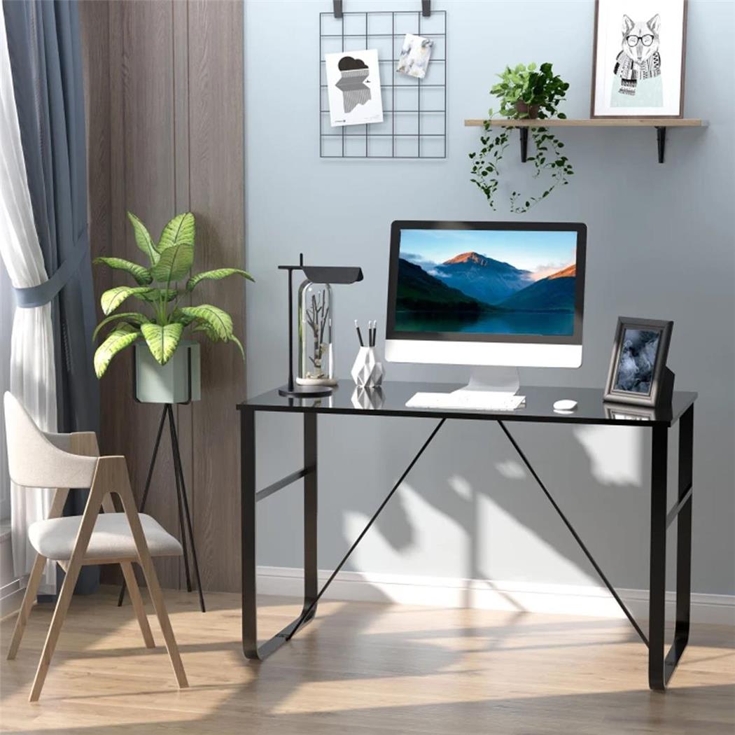 Mesa de Escritório CHIMO, Dimensões 120x60x74,5cm, Tampo Em Vidro, Preto