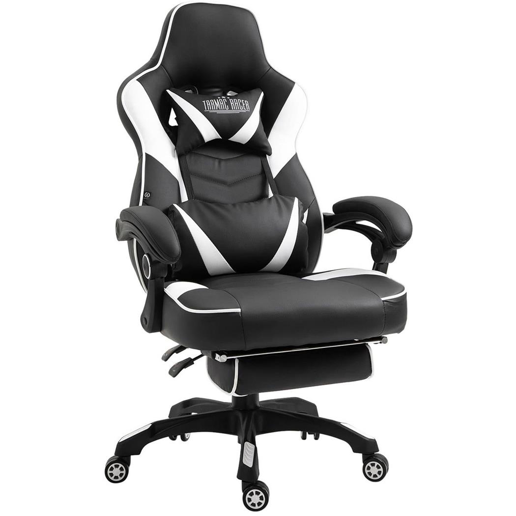Cadeira Gaming SENNA, Apoia Pés, Almofada Lombar e Cervical, Em Pele, Cor Branco