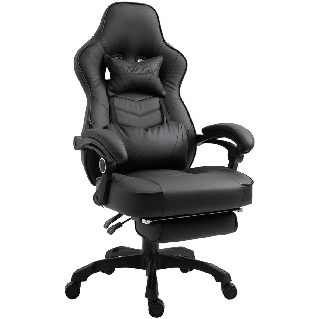 Cadeira Gaming SENNA, Apoia Pés, Almofada Lombar e Cervical, Em Pele, Cor Preto