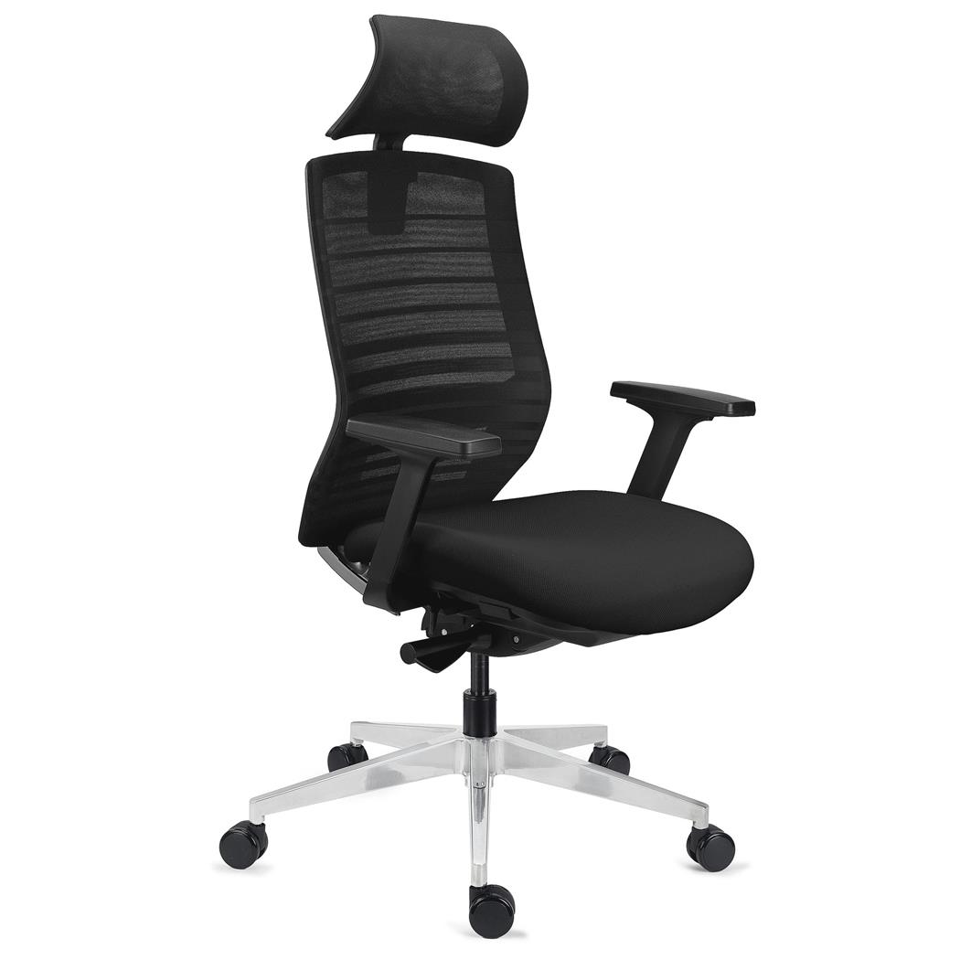 Cadeira Ergonómica TAURUS C, Apoia Cabeças, Malha Respirável, Suporte Lombar, Cor Preto