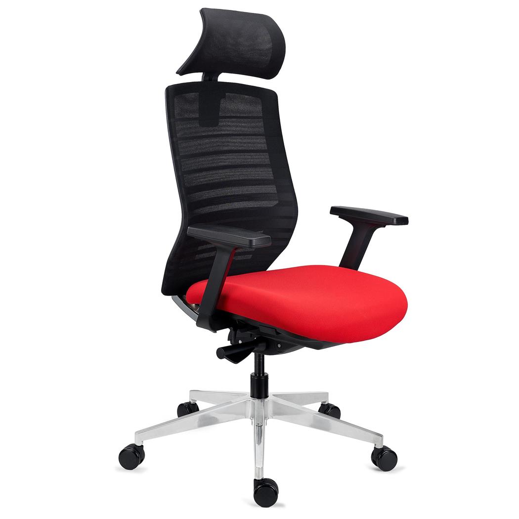 Cadeira Ergonómica TAURUS C, Apoia Cabeças, Malha Respirável, Suporte Lombar, Cor Vermelho