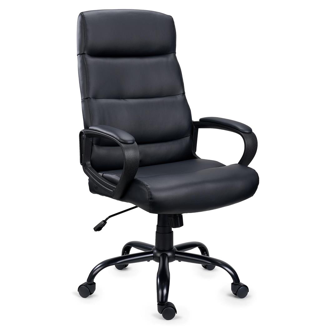 DEMO#Poltrona de Escritório HUGO, Design Elegante, Resistente e Confortável, Acabamentos de Qualidade, Em Pele, Preto