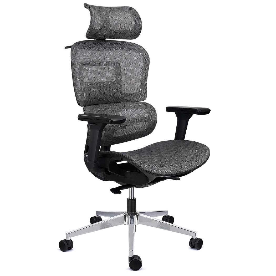 DEMO#Cadeira Ergonómica ERGOMAX, Encosto Ajustável em Altura, Máxima Comodidade, Malha Cinza