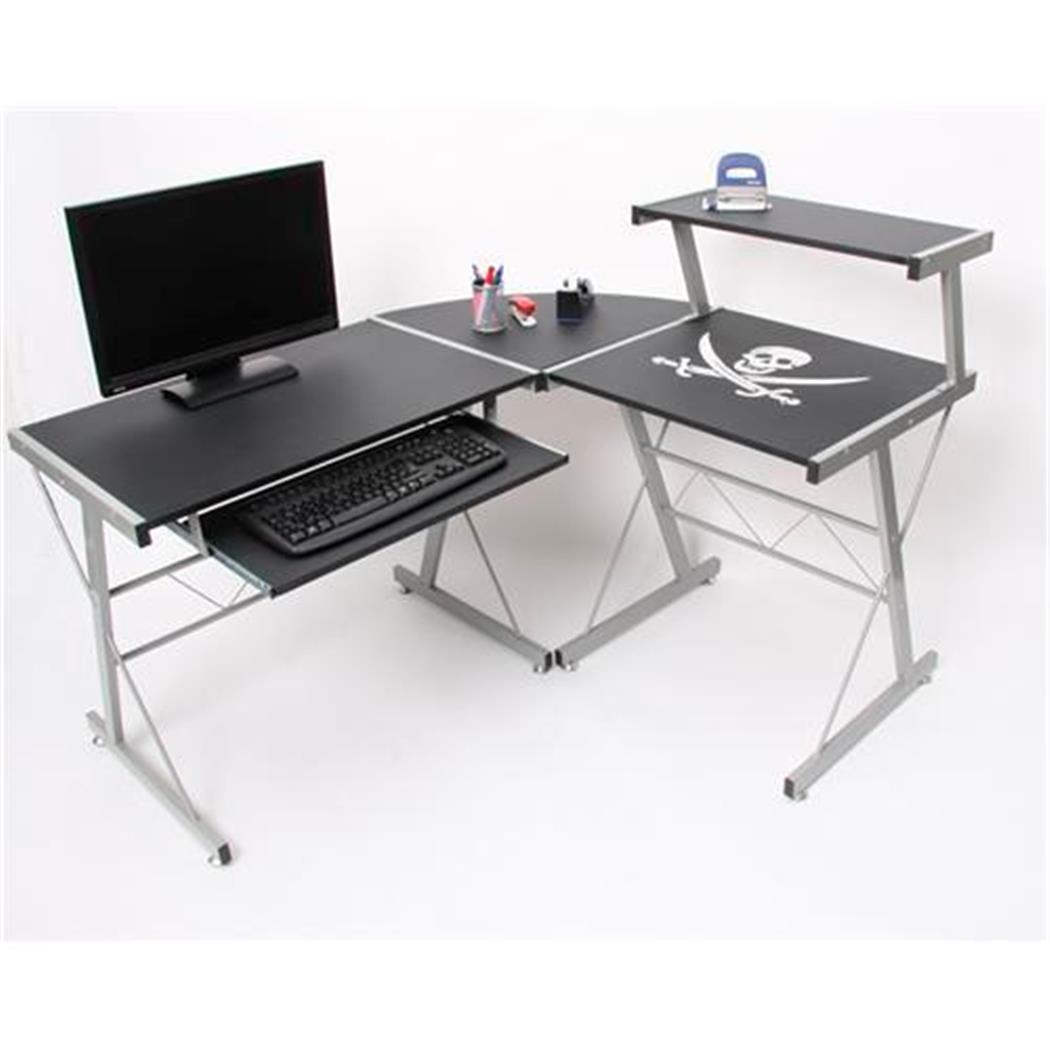 Mesa de Computador EASY LINE, Fabricada em Madeira e Alumínio, Muito Ampla, 140x115x72cm, Estilo Pirata