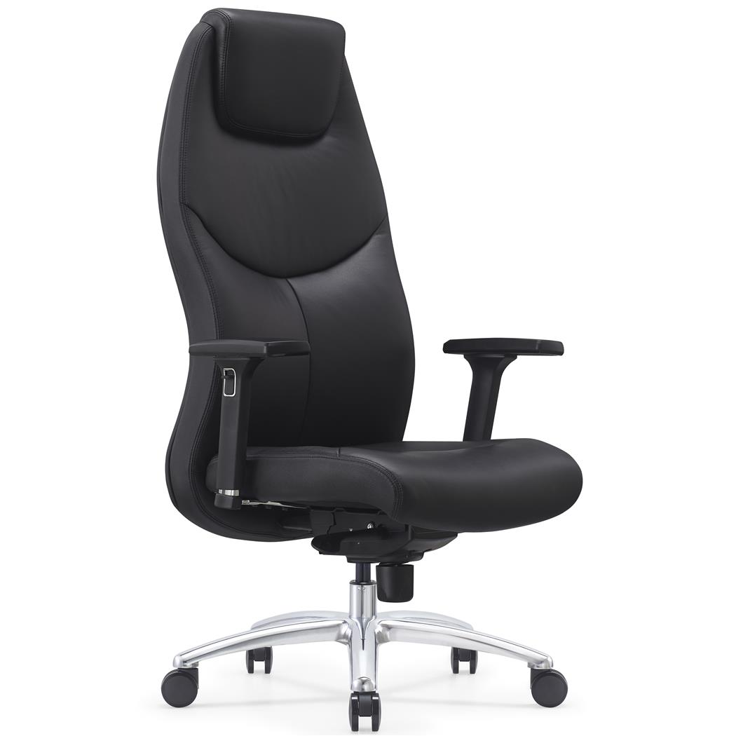 Poltrona de Escritório SUITER, Elegante e Ergonómica, Apoios de Braços 3D, Grande Conforto, Couro Verdadeiro, Preto