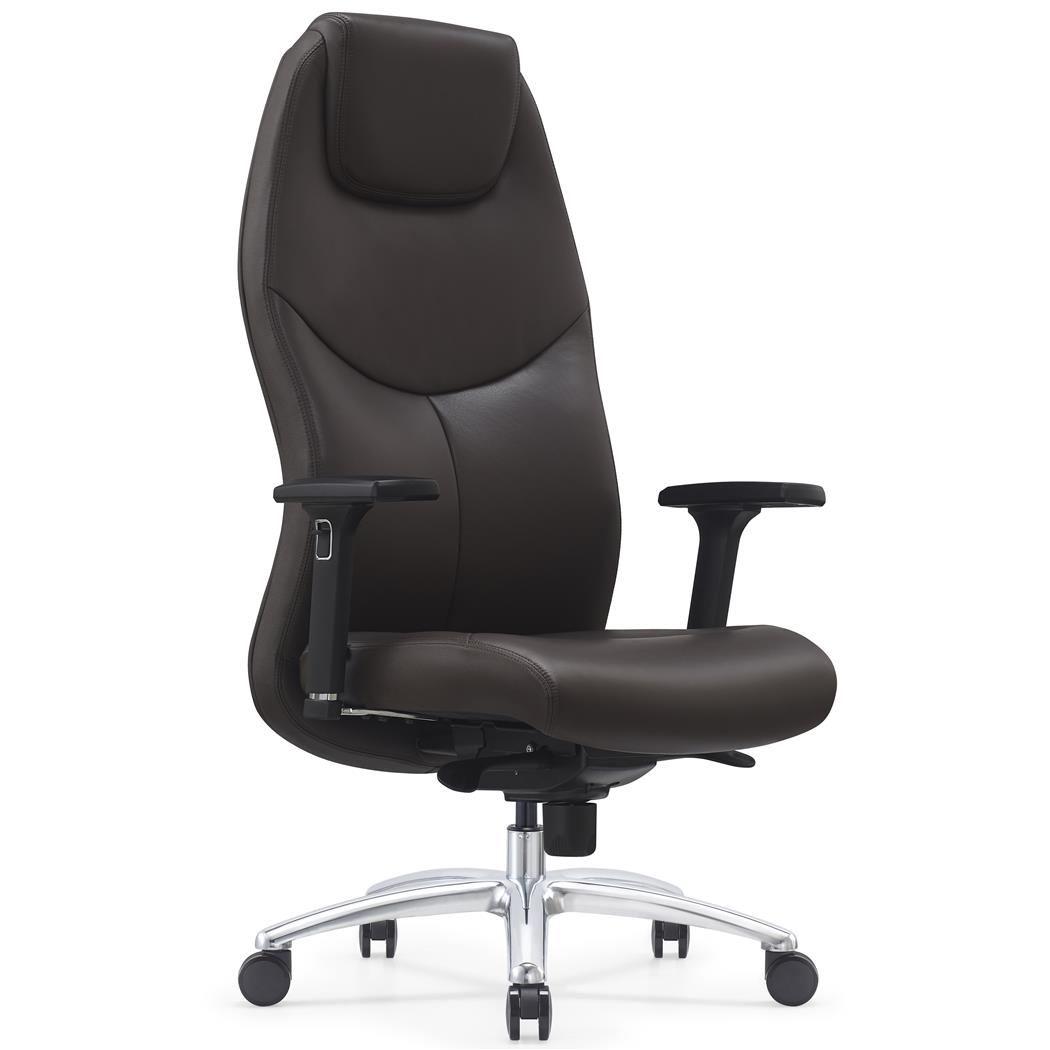 Poltrona de Escritório SUITER, Elegante e Ergonómica, Apoios de Braços 3D, Grande Conforto, Couro Verdadeiro, Castanho