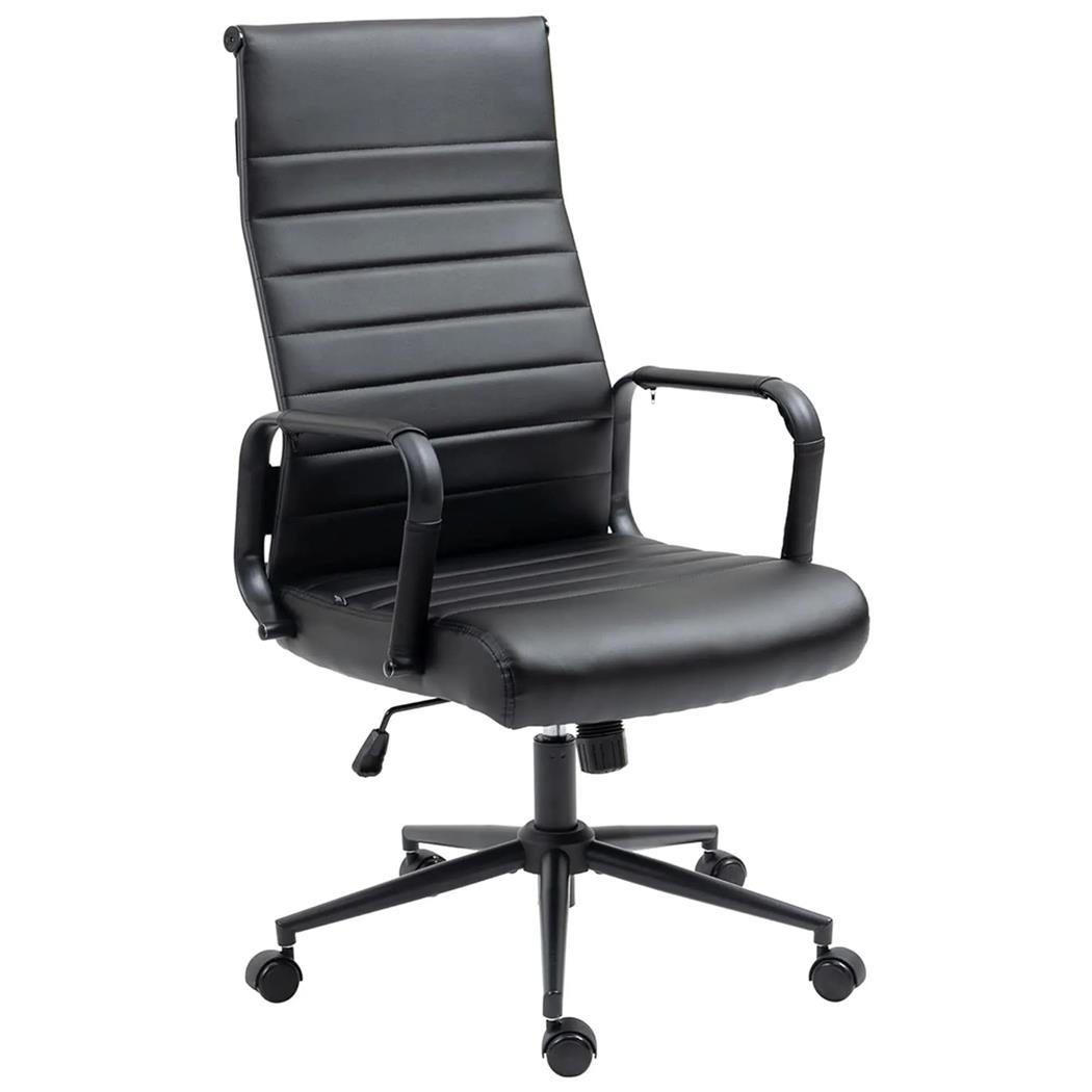 Cadeira de Escritório KOLMU, Base Metálica Em Preto, Design Elegante Com Costuras, Em Pele Preta