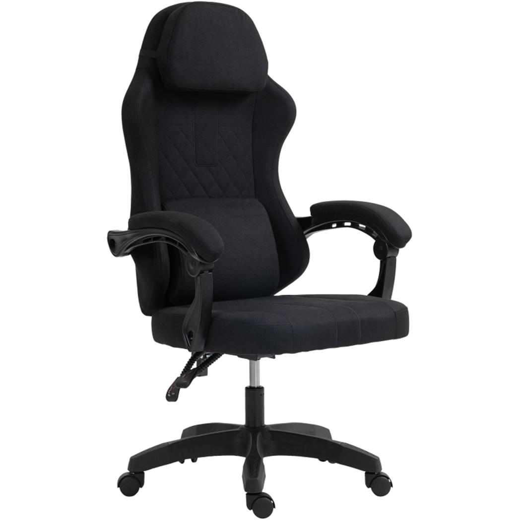 Cadeira Gaming VENOM, Encosto Reclinável, Almofada Lombar e Cervical, Em Tecido Preto