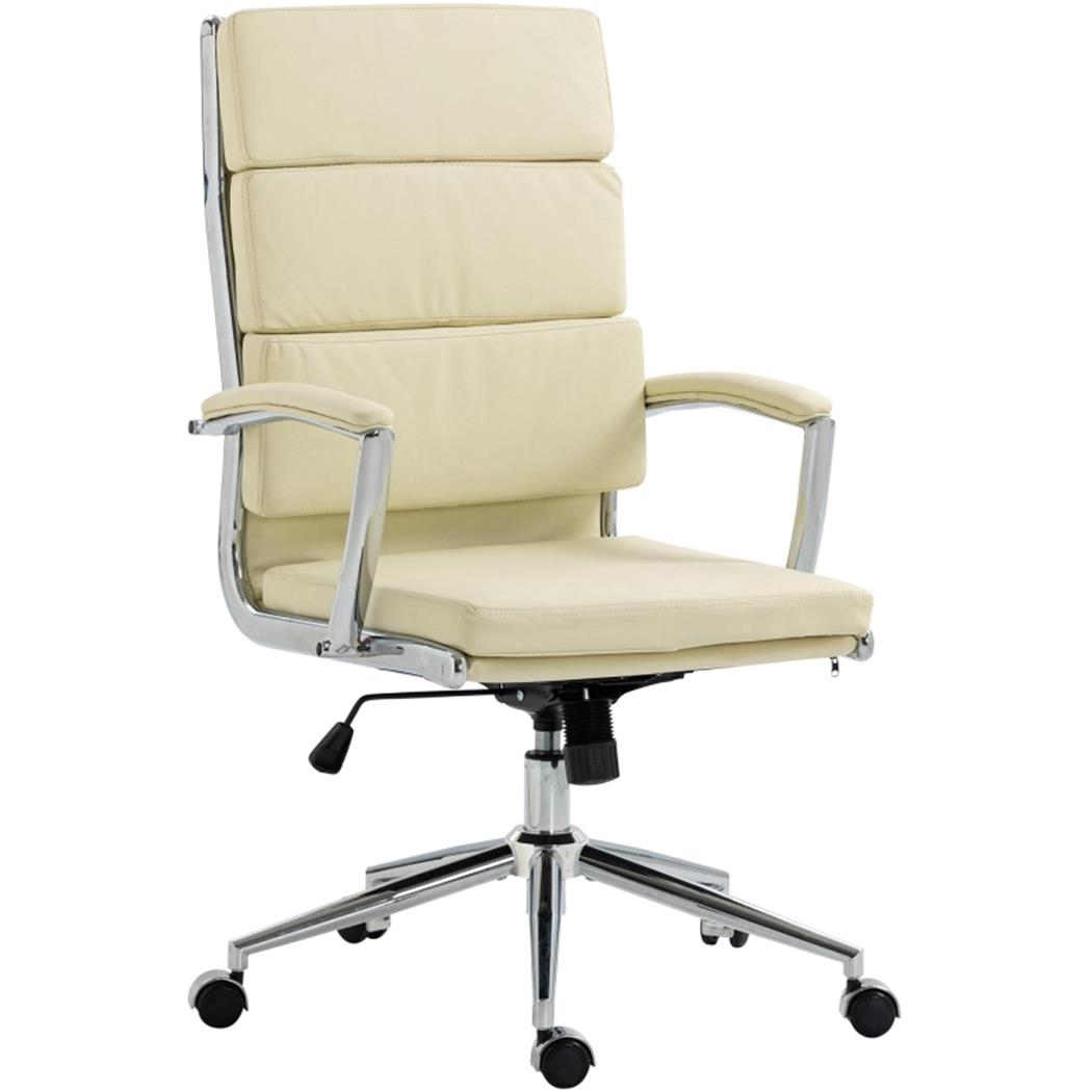 Cadeira de Escritório TODRA Pele, Design Clássico, Muito Confortável, Em Creme