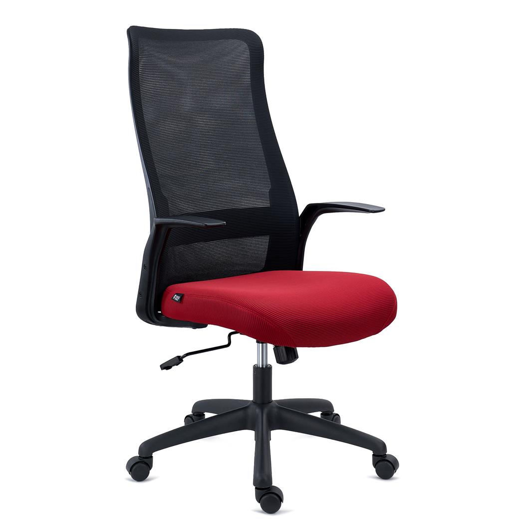 Cadeira de Escritório SIERRA, Assento Respirável, Suporte Lombar, Apoia Braços de Design, Em Vermelho