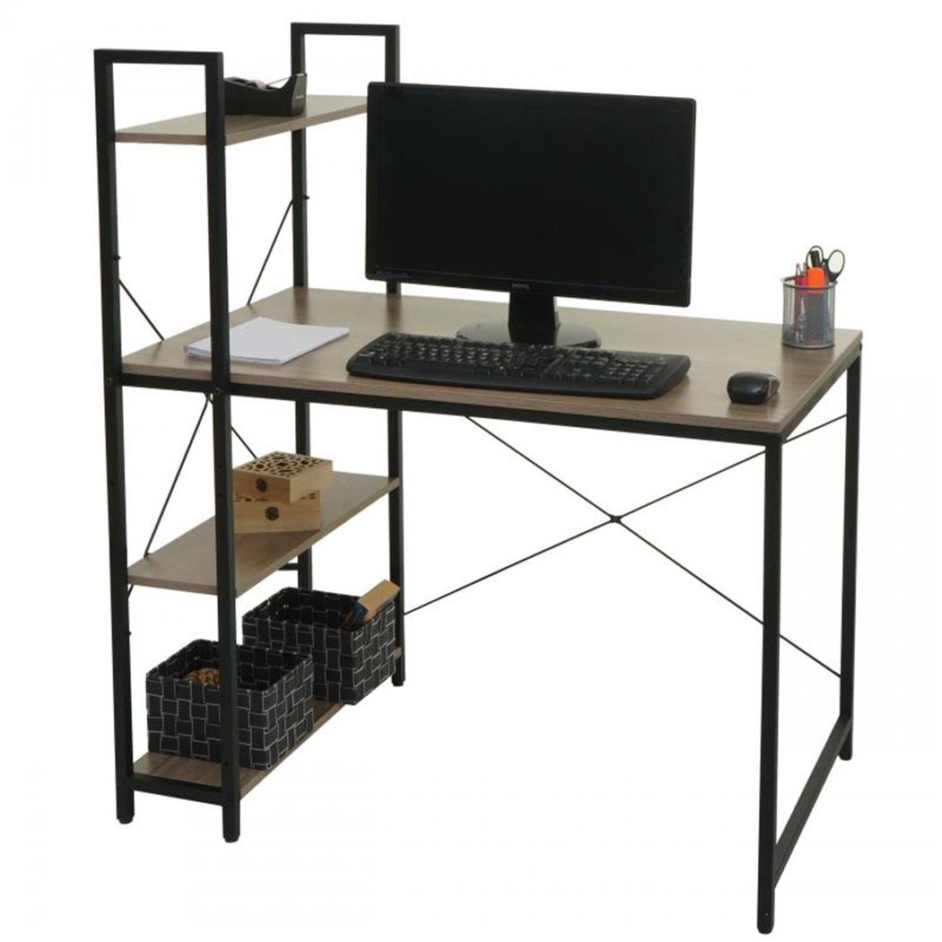 Mesa de Escritório NORMAN 100x60x72 cm, Estante Incluída, em Madeira, Cor Cinzento