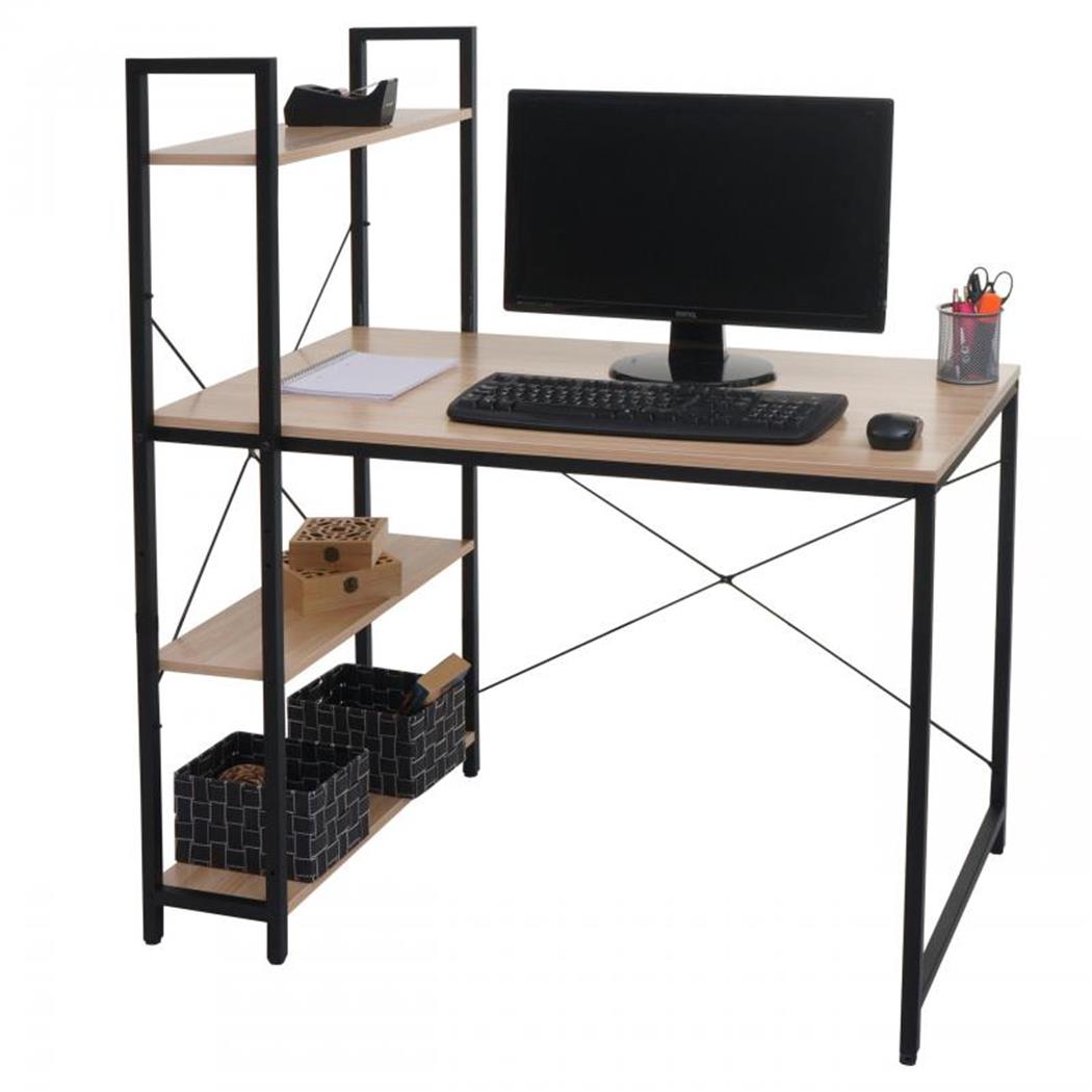 Mesa de Escritório NORMAN 100x60x72 cm, Estante Incluída, em Madeira, Cor Castanho Claro