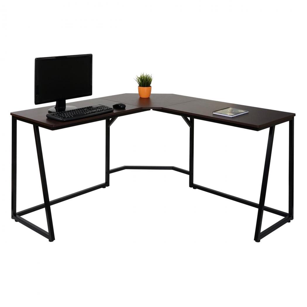 Mesa de Escritório ESSEN, Estrutura Metálica, Superfície de Madeira, Cor Nogueira