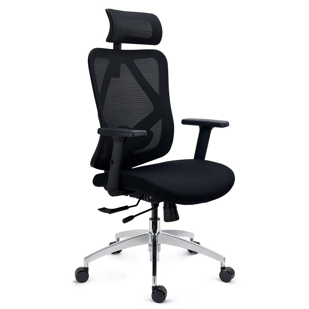 Cadeira Ergonómica LONDON, Suporte Lombar, Assento Deslizante, Braços 3D, em Preto