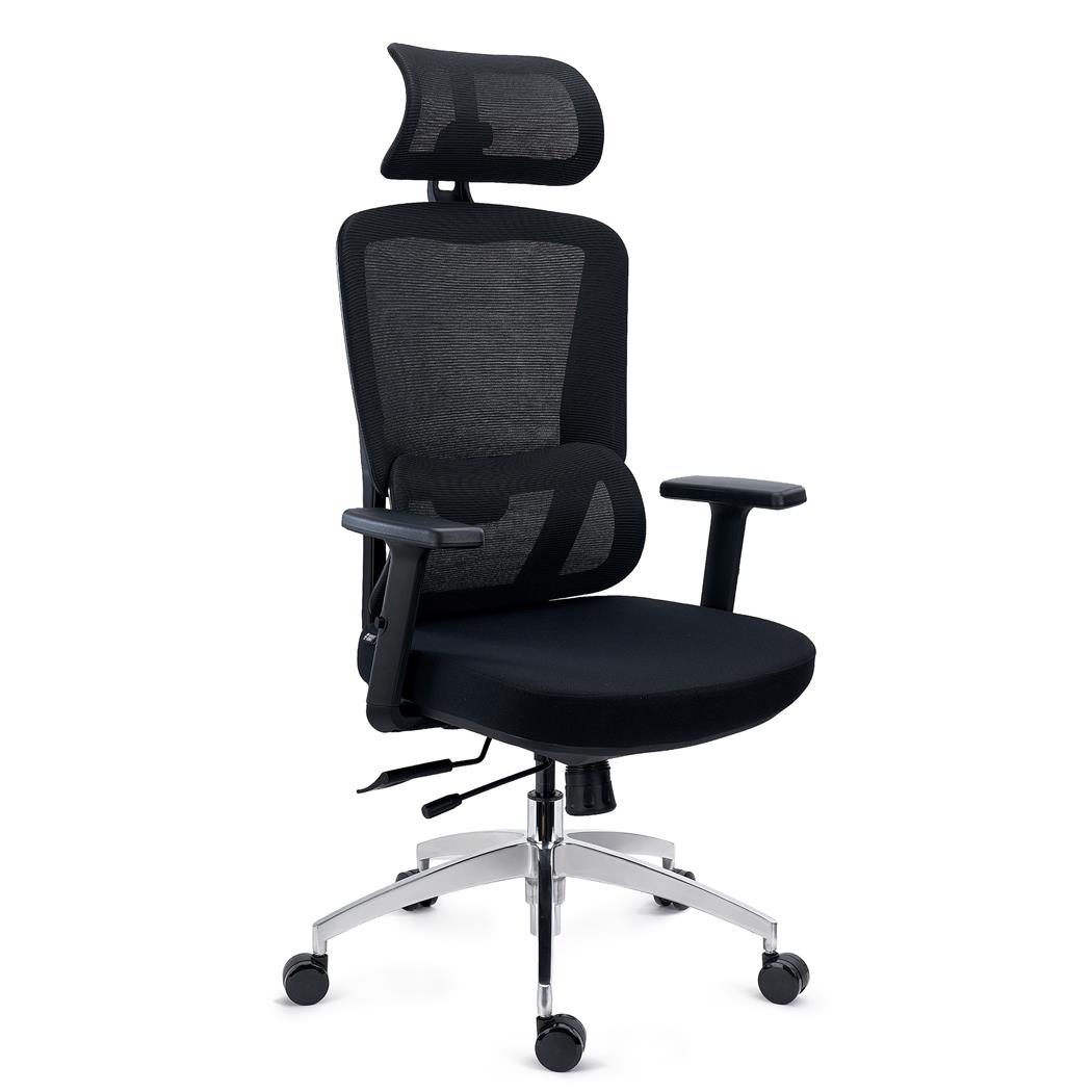 Cadeira Ergonómica SUPRA MAX, Diversos Ajustes, Uso Profissional 8h, em Tecido e Malha Respirável, em Preto