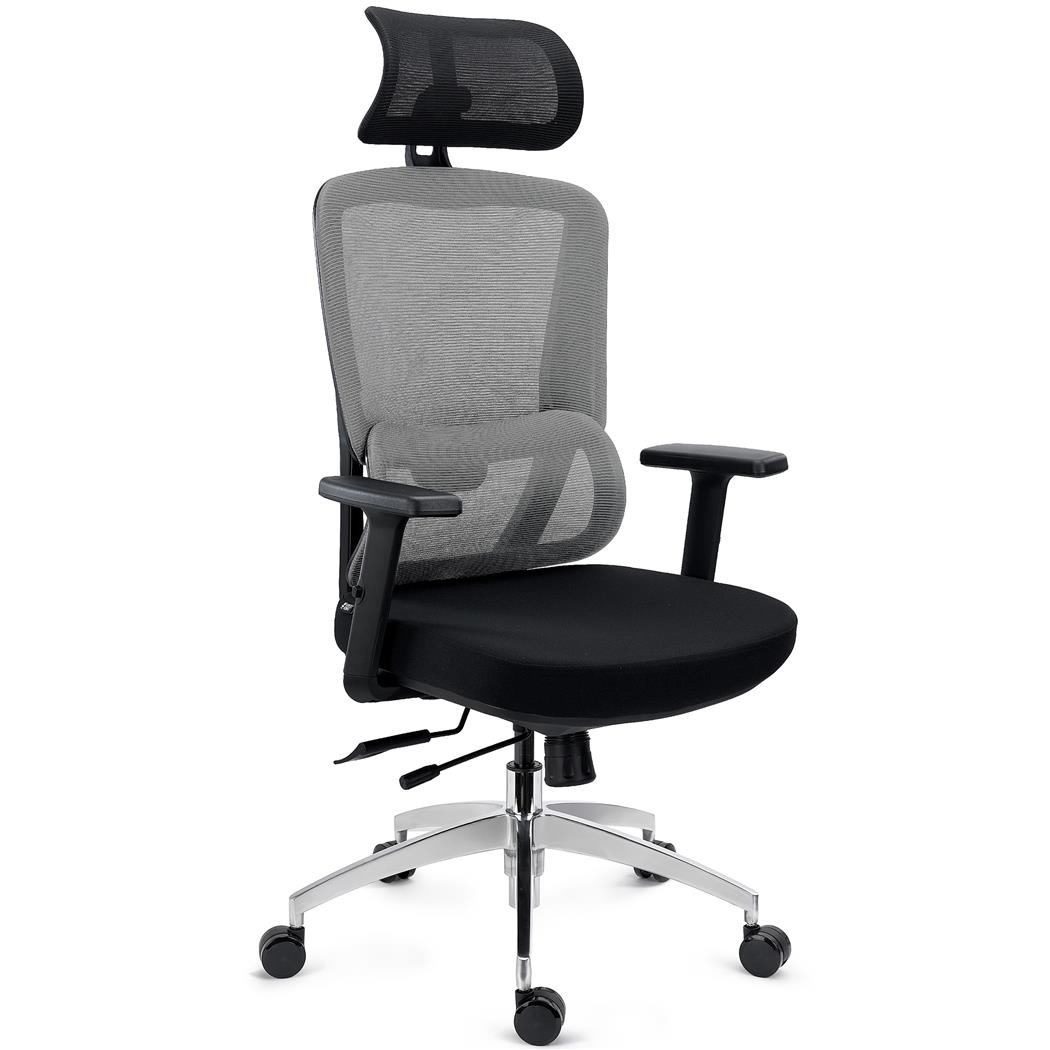 Cadeira Ergonómica SUPRA MAX, Diversos Ajustes, Uso Profissional 8h, em Tecido e Malha Respirável, em Cinzento