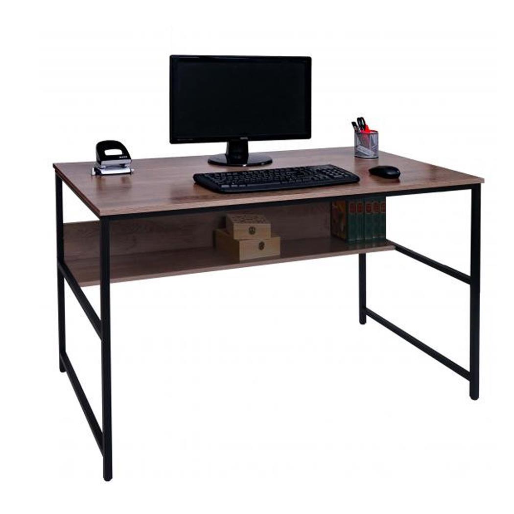 Mesa de Escritório EVOKE 120x60x78 cm, Estrutura Metálica, Superfície em Madeira, Cor Carvalho
