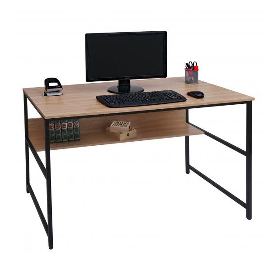 Mesa de Escritório EVOKE 120x60x78 cm, Estrutura Metálica, Superfície em Madeira, Cor Castanho claro