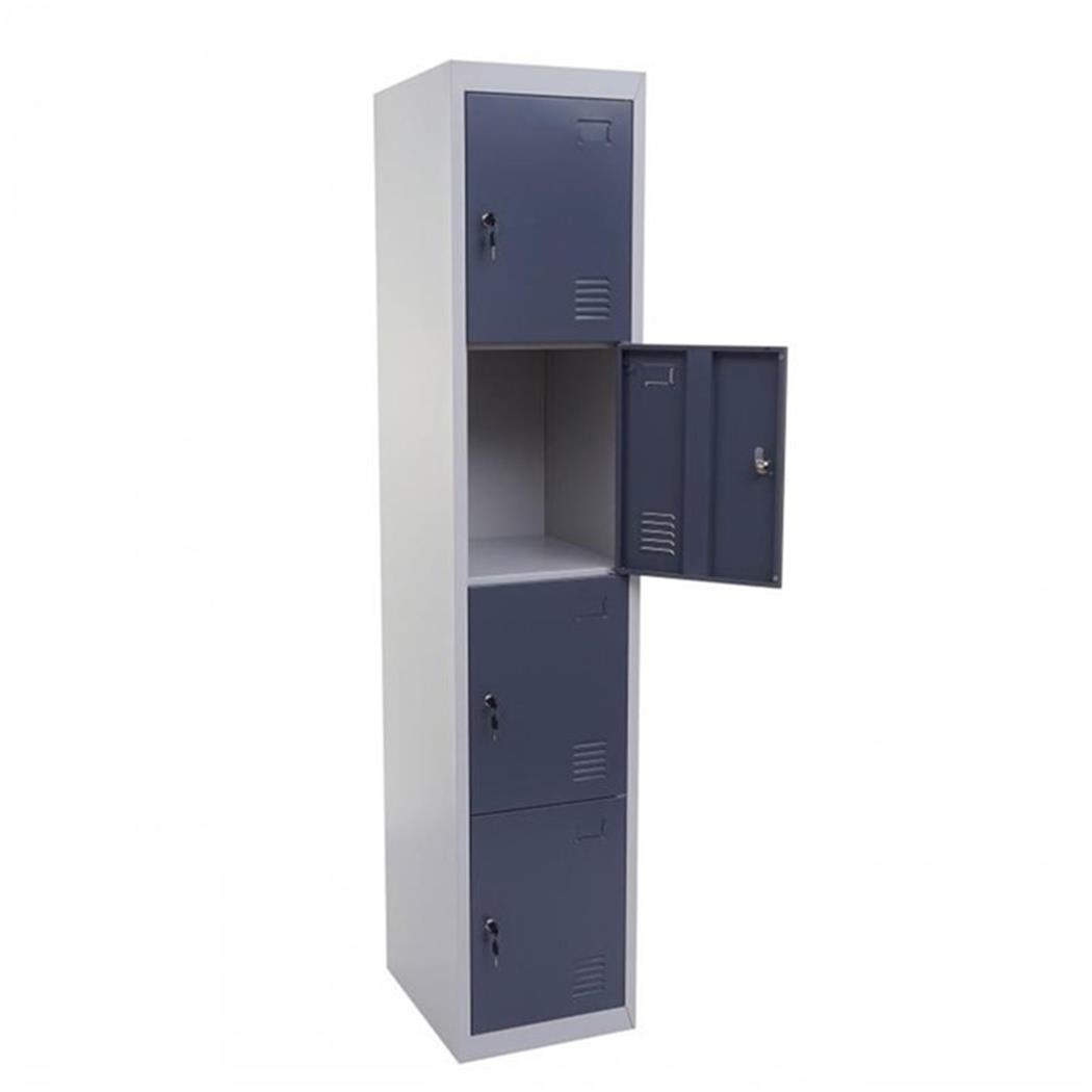 Cacifo Arquivador HILDUR, 180x38x45 cm, 4 Compartimentos com Fechadura, cor Azul Escuro e Cinzento