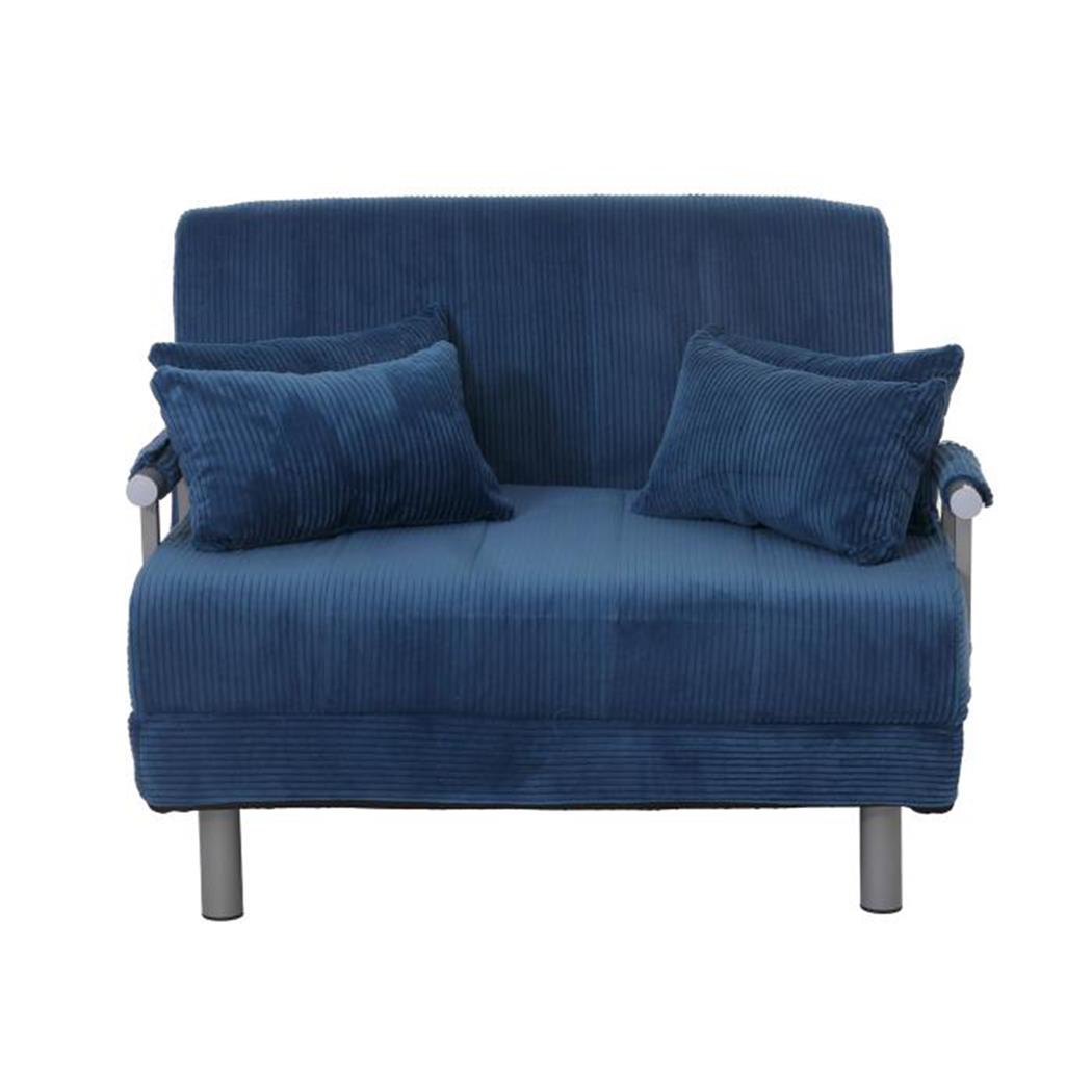 Sofá de 2 lugares LESLY, Conversível em Cama, Tecido de Veludo, cor Azul