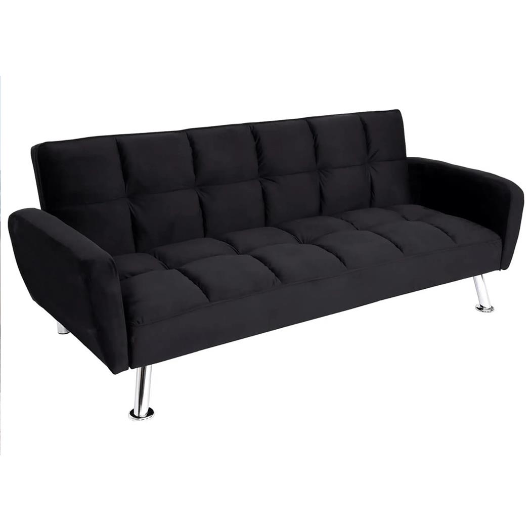 Sofá de 3 lugares ERMES, Encosto Rebatível, Conversível em Cama, em Tecido, cor Preto