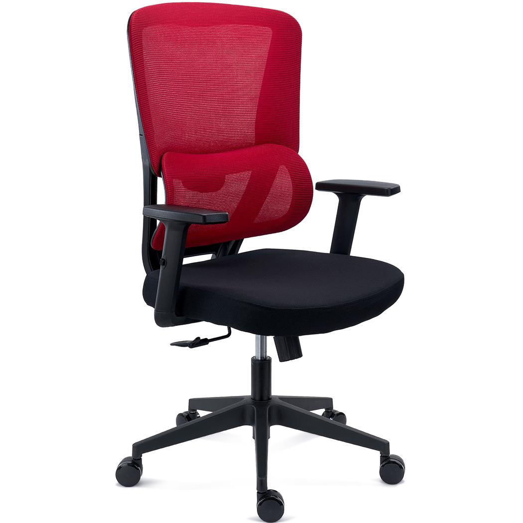 Cadeira Ergonómica SUPRA, Suporte Lombar, Uso 8h, em Tecido e Malha Respirável, em Vermelho