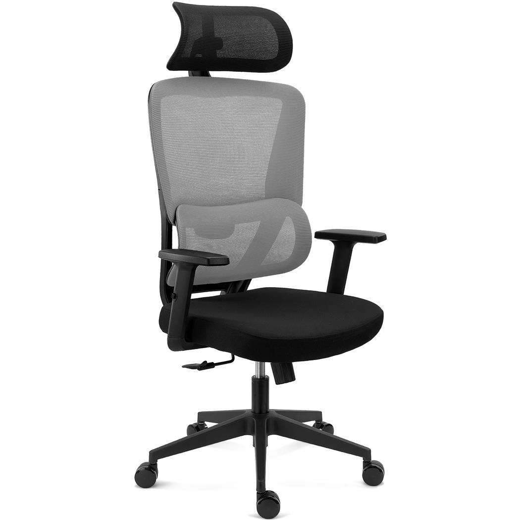 Cadeira Ergonómica SUPRA, Apoia Cabeças, Suporte Lombar, Uso 8h, em Tecido e Malha Respirável, em Cinzento