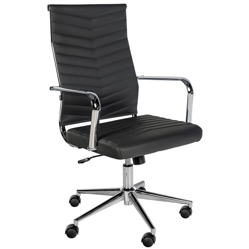 Cadeira de Escritório KOBE, Design Elegante e Moderno, Base Metálica, em Pele, cor Preto